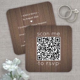 Small 100 Pack Qr Rsvp Brown Faux Wood Wedding Enclosure Square Business Invitations Front View