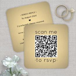 Small 100 Pack Qr Rsvp Wedding Faux Gold Foil Enclosure Square Business Invitations Front View