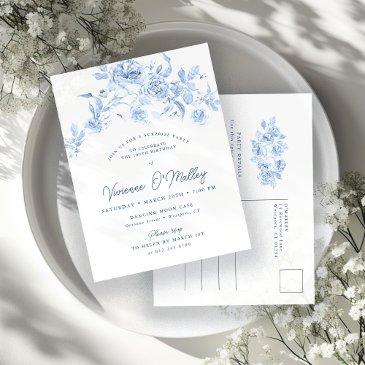 100th birthday surprise party dusty blue floral invitation postinvitations