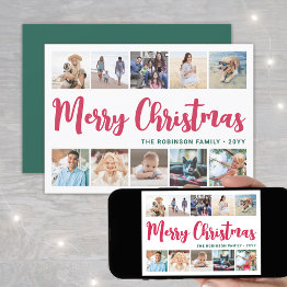 Small 10 Photo Collage Script Merry Christmas Modern Holiday Invitations Front View