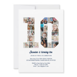 Small 10th Birthday Number 10 Custom Photo Collage Invitation Front View