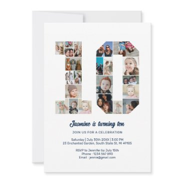 10th birthday number 10 custom photo collage invitation