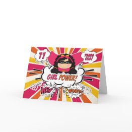 Small 11th Birthday Girls Super Kids Pink Comic Book Invitations Front View
