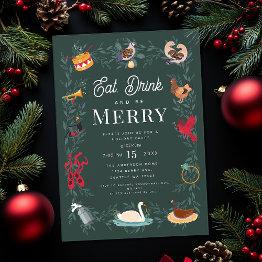 Small 12 Days Of Christmas Holiday Party Invitation Front View