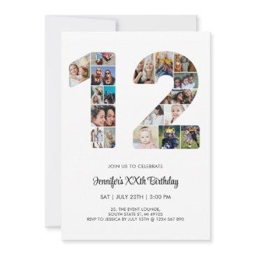 12th birthday number 12 custom photo collage invitation