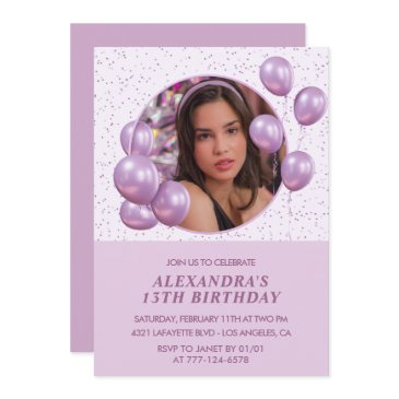 13th birthday invitations balloons photo purple
