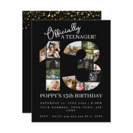 Small 13th Birthday Officially A Teenager Photo Collage Invitation Front View