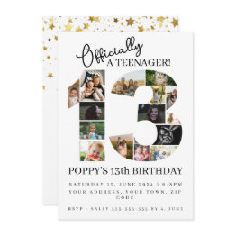 Small 13th Birthday Officially A Teenager Photo Collage Invitation Front View