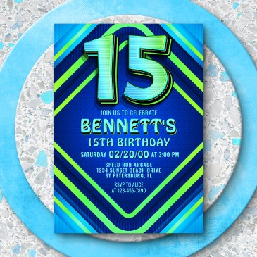 15th birthday neon invitation