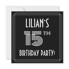 Small 15th Birthday Party: Art Deco Style W/ Custom Name Invitation Front View