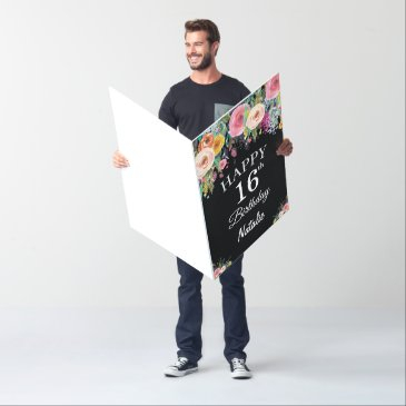 16th birthday floral flowers black extra large invitations