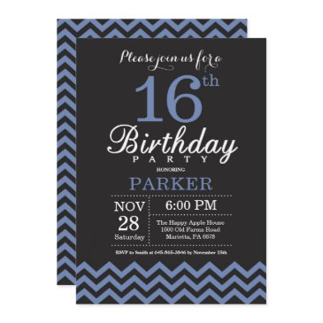 16th birthday invitation black and blue
