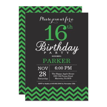 16th birthday invitation black and green chevron