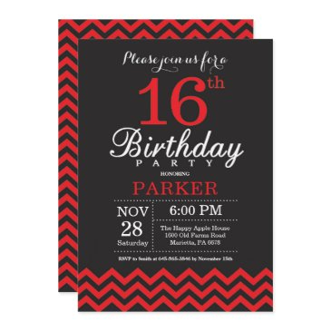 16th birthday invitation black and red