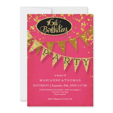16th birthday party pennant banner confetti invitation