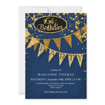 16th birthday party pennant banner confetti invitation