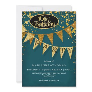 16th birthday party pennant banner confetti invitation