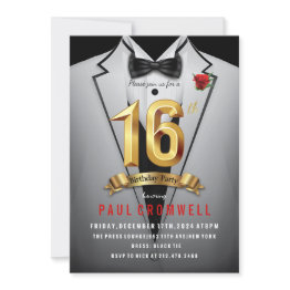 Small 16th Birthday Sweet 16 Tuxedo Invitation Front View