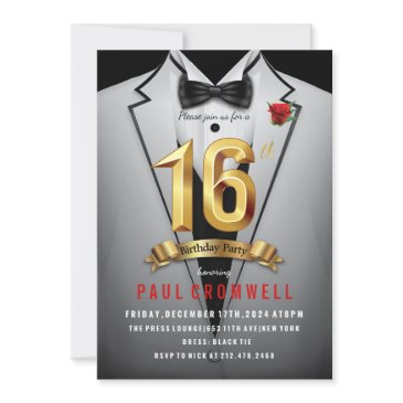 16th birthday sweet 16 tuxedo invitation