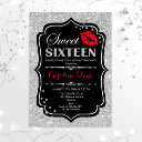 16th birthday - sweet sixteen black red silver invitation