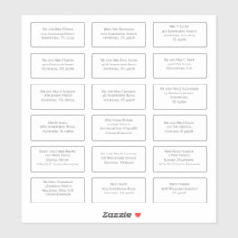 Small 18 Individual Wedding Guest Name Address Serif Sticker Front View