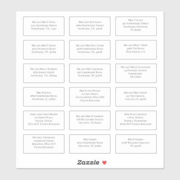18 individual wedding guest name address serif sticker