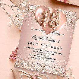Small 18th Birthday Rose Gold Balloons Budget Invitation Flyer Front View