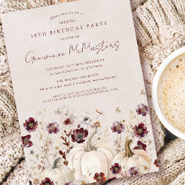 Small 18th Birthday Surprise Party Pumpkin Wildflower Invitation Front View