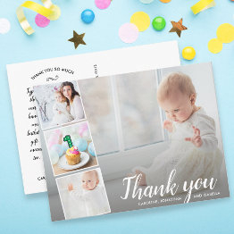 Small 1st Birthday, Or Any Year, Thank You Photo Collage Postinvitations Front View