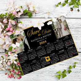 Small 2024 Calendar Elegant Script 2 Photo Save The Date Magnetic Invitation Front View