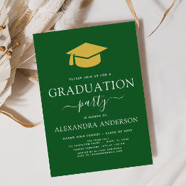 Small 2024 Graduation Party Green Gold Modern Elegant Invitation Front View