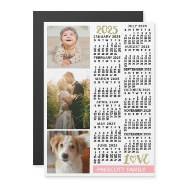 2025 calendar blush pink gold custom family photos magnetic invitation