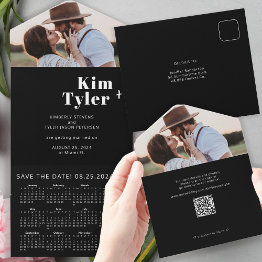 Small 2026 Wedding Calendar Photo Unique Save Date Qr All In One Invitation Front View