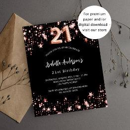Small 21st Birthday Black Rose Gold Budget Invitation Flyer Front View