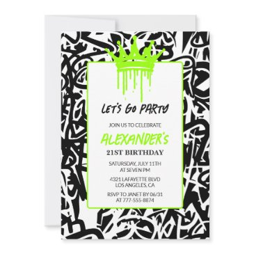21st birthday invitations men party graffiti crown