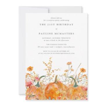 21st birthday surprise party pumpkin wildflower invitation