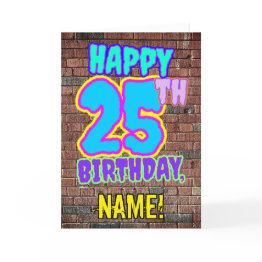 Small 25th Birthday - Fun, Urban Graffiti Inspired Look Invitations Front View