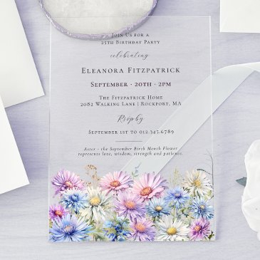 25th birthday party september birth month flower acrylic invitations