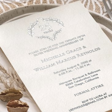 25th silver wedding anniversary luxe elegant foil invitation