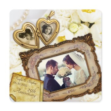 25th wedding anniversary golden heart locket frame invitation