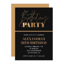 Small 26th Birthday Invitations Birthday Party Black Front View