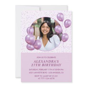 27th birthday invitations balloons photo purple