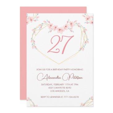 27th birthday invitations boho floral pink