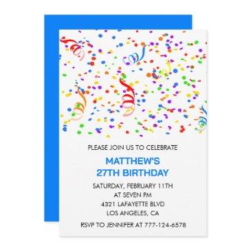 27th birthday invitations rainbow confetti boy