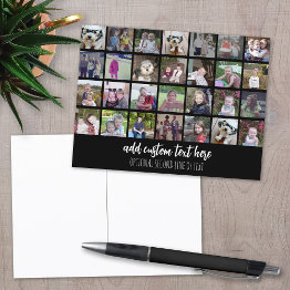 Small 28 Photo Collage Grid - 2 Text Boxes - Black White Postinvitations Front View