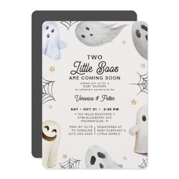 2 little boos neutral twins halloween baby shower invitation