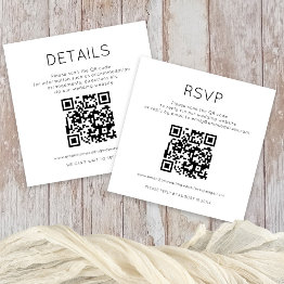 Small 2 Qr Codes Black White Wedding Details Rsvp Enclosure Invitations Front View