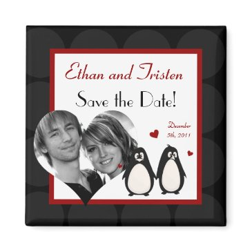 2"x2" save the date magnet penguin love couple mat