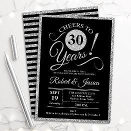 Small 30th Anniversary Party - Silver Black Invitation Front View