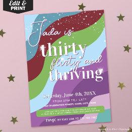 Small 30th Birthday Invitation Thirty Flirty & Thriving Front View